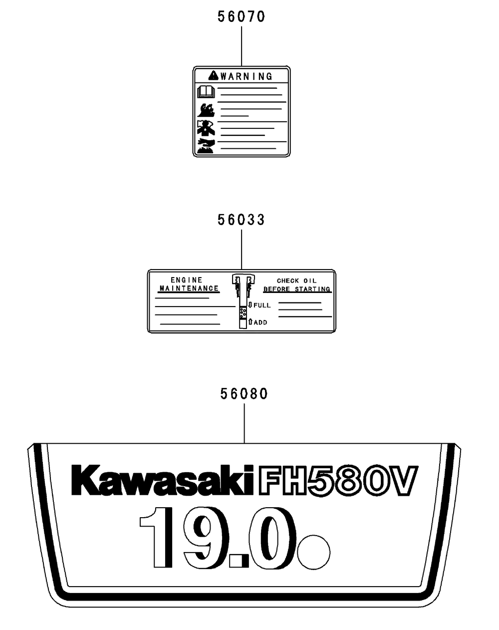 Kawasaki Fh580v-As05 Label Diagram and Parts List for ENFORCER44 53BI3AGF050-19HP Cub Cadet Lawn Tractor